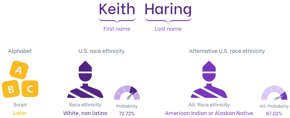 Example of values returned by the Name U.S. Race feature.
